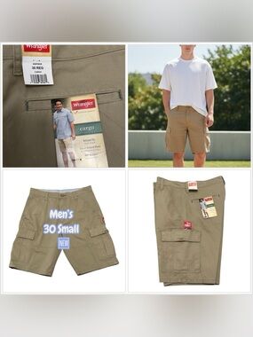 Men's Wrangler 30 Shorts Khaki Cargo Utility Carpenter Relaxed Tech Pocket NWT